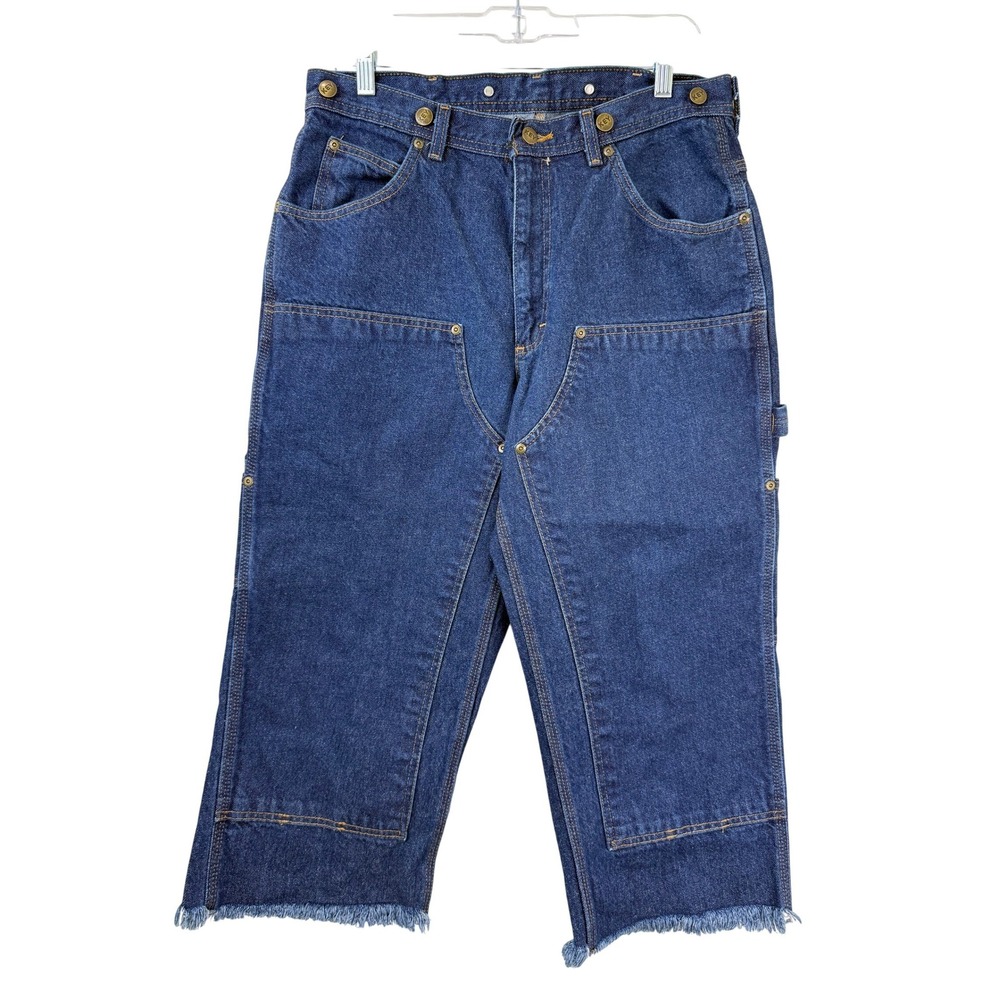 KEY Double Front Jeans Men 34 Indigo Workwear Carpenter CROPPED LOGGER WORKWEAR